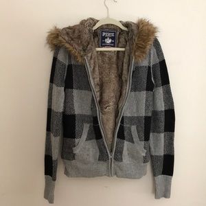 PINK Faux fur lined hoodie L